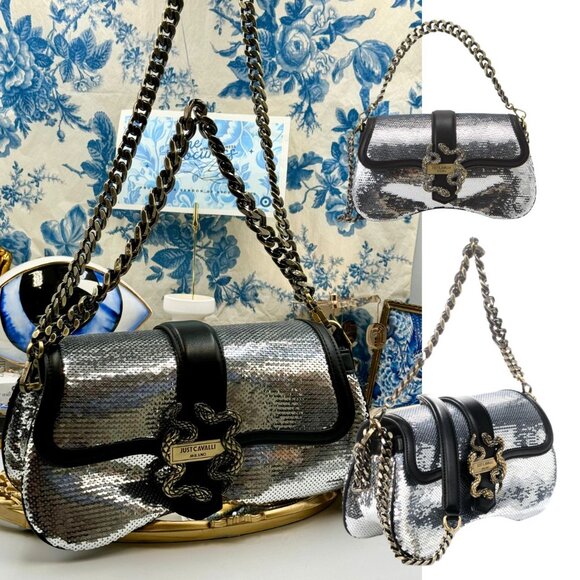 Just Cavalli Handbags - 🆕 JUST CAVALLI 🧿 NWT Iconic Snakes Logo-Plaque Sequin Handbag